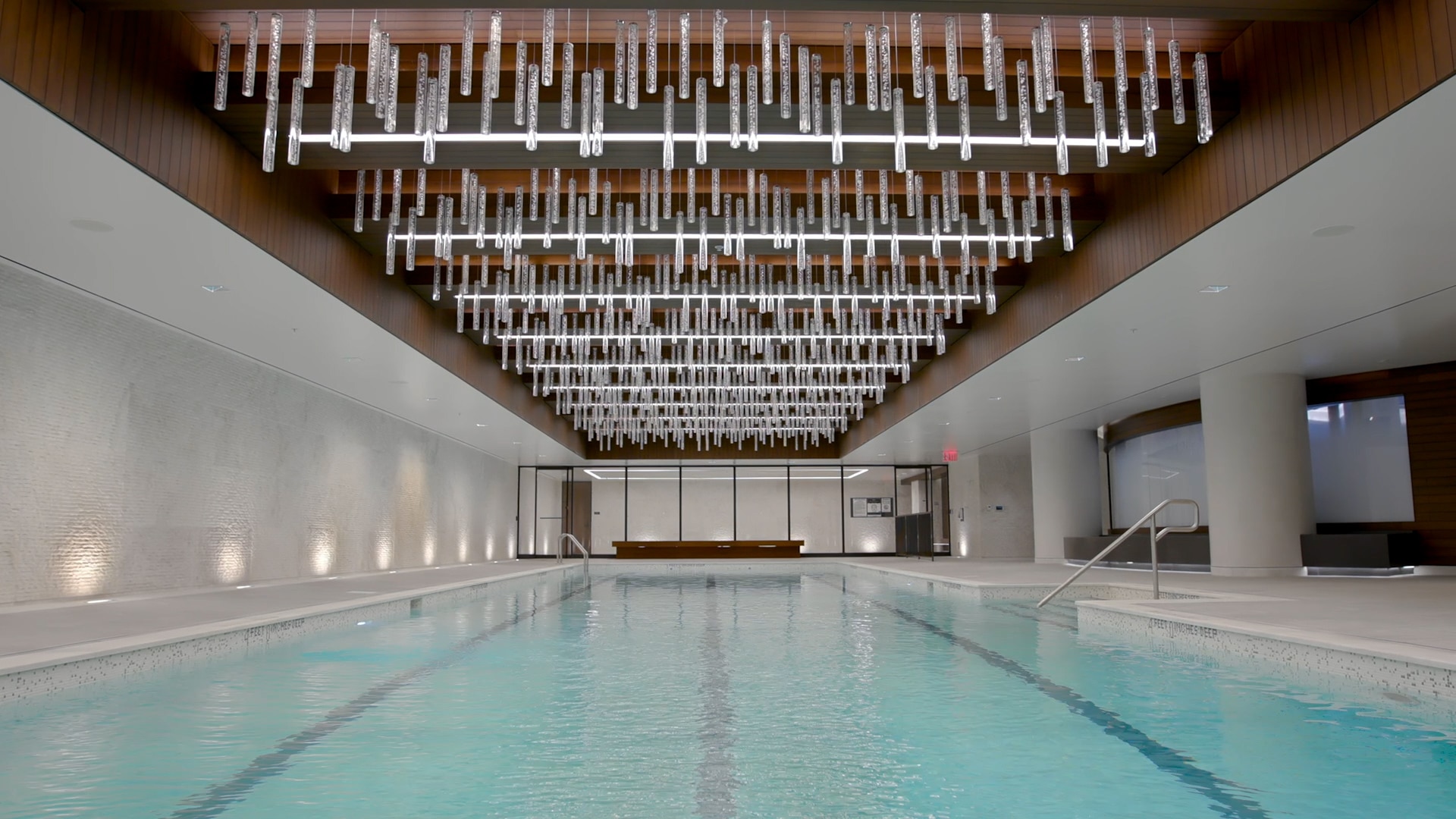 Close up of indoor pool at One Manhattan Square luxury condominiums in New York City.