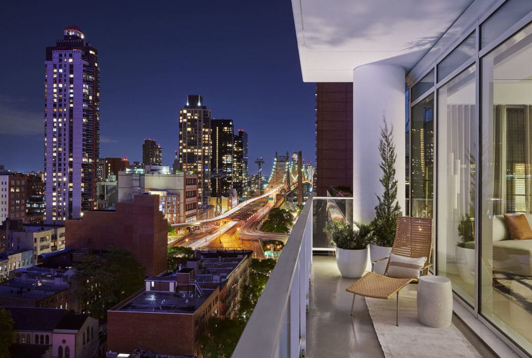 Terrace view from 200 E 59th luxury condos in New York City. Wrap around terrace with unobstructed views of the city.