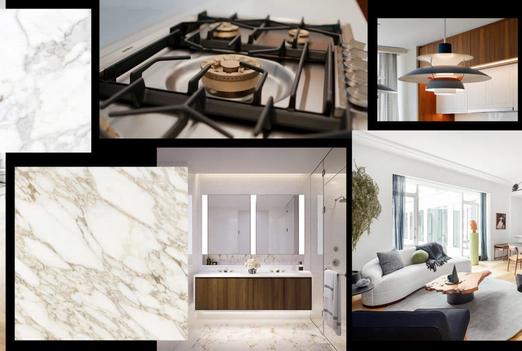 Collage of images from interior features inside The Hayworth luxury condominiums in New York City.